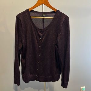 Talbots XL Wine Purple Holiday Sparkle Cardigan Sweater LIKE NEW
